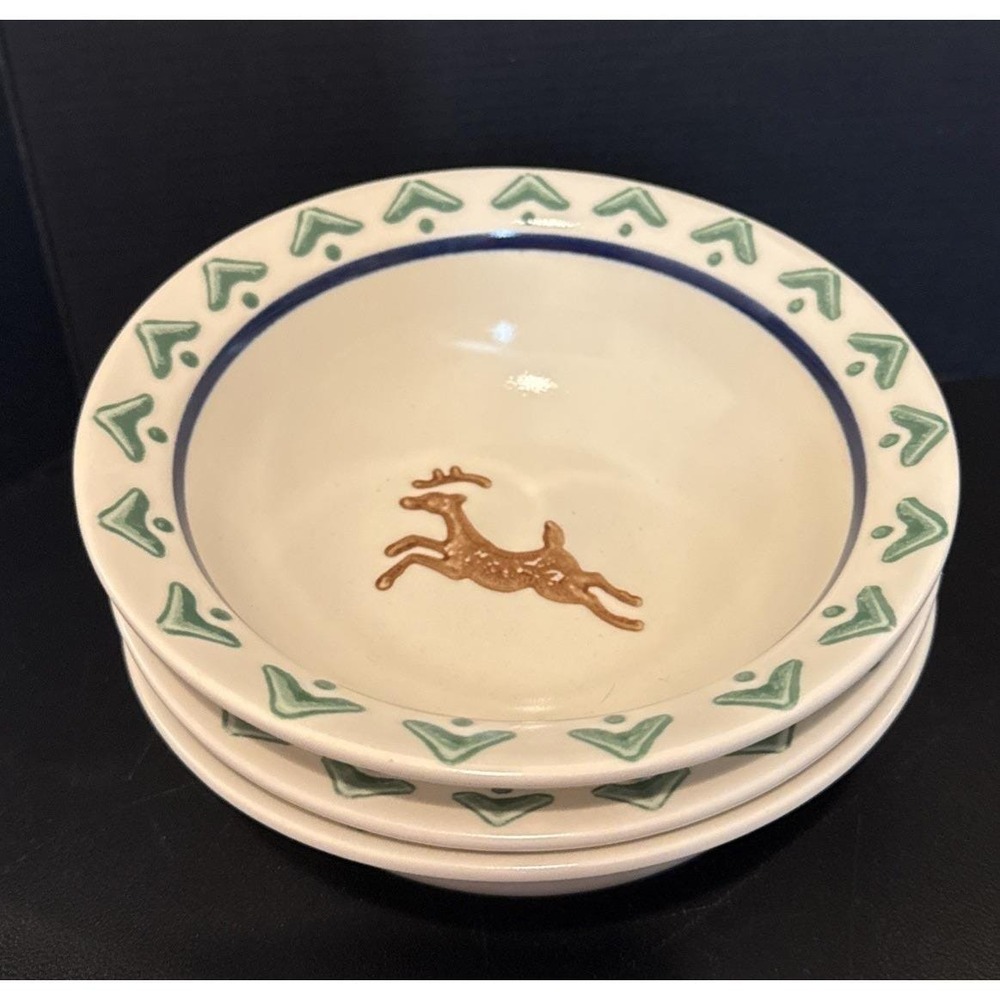 Pfaltzgraff Stoneware Nordic Christmas Reindeer Cereal Soup Bowl Set Of 3 NEW